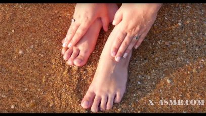 ASMR Sandy seashore ASMRotica Sarah (with calm sea sounds) signs on the sand