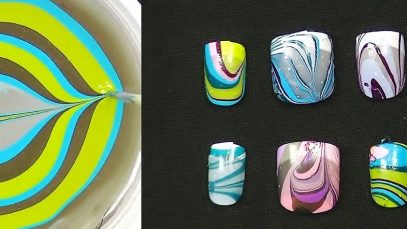 ASMR Binaural Water Marble Nail Art Tutorial:  Ear to Ear Nail Polish Art For Beginners