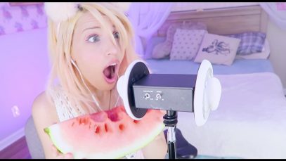 ASMR Ear Slurping Mouth Sounds // Eating Watermelon & Gummy Bears