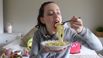 ASMR Whisper Eating Sounds | Pasta With Cheese Sauce, Salad & Chaga tea