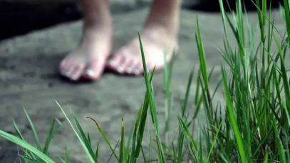 Binaural ASMR Sound Slice: Walking In Heels, Sneakers, And Bare Feet  On Pavement and Grass