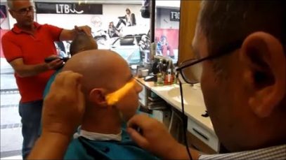 Turkish barber shave and haircut straight razor and fire – ASMR video
