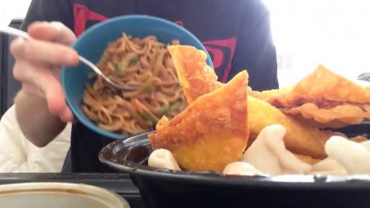 ASMR Eating Chinese Food, Lo Mein, Crab Rangoons, Steamed Dumplings
