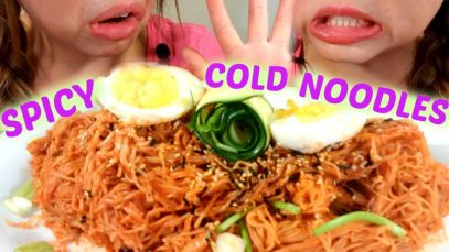 ASMR: Korean Spicy Cold Chewy Noodles (Bibim Naengmyeon 비빔냉면) ?MUKBANG? 먹방 RACE Challenge