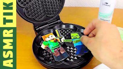 EXPERIMENT WAFFLE IRON vs Minecraft – Eating Minecraft Character for Dinner! ASMR Sounds!