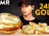 24k GOLD SPICY CHICKEN SANDWICH & WAFFLE FRIES MUKBANG (No Talking) EATING SOUNDS | Zach Choi ASMR