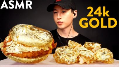 24k GOLD SPICY CHICKEN SANDWICH & WAFFLE FRIES MUKBANG (No Talking) EATING SOUNDS | Zach Choi ASMR
