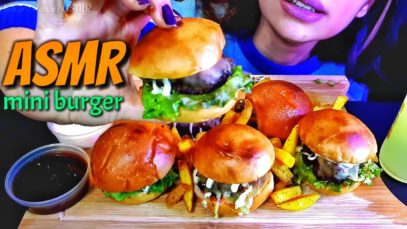تحدي اكل 8 ميني بركر بالجبنه/8Mini burger&fries challenge, ASMR