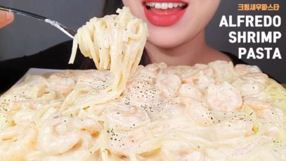 ALFREDO PASTA MUKBANG ASMR *CREAMY SHRIMP* NO TALKING + 크림새우 파스타 리얼사운드 노토킹