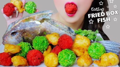 ASMR 3 COLOR OF DEEP FRIED BOX FISH X HOT CHEETOS X GREEN RICE , CRUNCHY EATING SOUND| LINH-ASMR