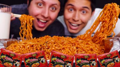 ASMR | 5X NUCLEAR NOODLES CHALLENGE FAIL! (Sweating & Crying with My Brother!)