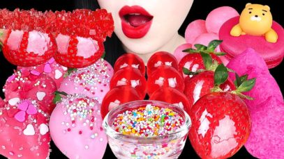 ASMR BIG BALL ICE, RED ROCK CANDY, STRAWBERRY TANGHULU, CHCOLATE, JELLY EATING SOUNDS MUKBANG 먹방