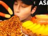 ASMR BLACK BEAN FIRE NOODLES & CHEESY KIELBASA SAUSAGE MUKBANG (No Talking) COOKING & EATING SOUNDS