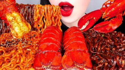 ASMR BLACK BEAN NOODLES LOBSTER TAILS, SPICY FIRE NOODLES 랍스터, 불닭볶음면, 짜왕 먹방 COOKING&EATING MUKBANG