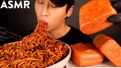 ASMR BLACK BEAN NOODLES & SPAM MUKBANG (No Talking) COOKING & EATING SOUNDS | Zach Choi ASMR