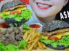 ASMR BLACK BEEF HAMBURGER AND KOREAN BEEF STEAK , CHEWY EATING SOUNDS | LINH-ASMR