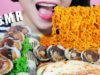 ASMR BLOOD COCKLE WITH SAMYANG CHEESY FIRE NOODLES AND KIMCHI EATING SOUNDS | LINH-ASMR