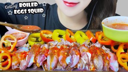 ASMR BOILED EGGS SQUID X BELL PEPPER X SPICY SAUCE EATING SOUNDS | LINH-ASMR