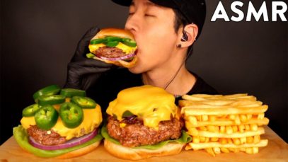 ASMR CHEDDAR JALAPENO CHEESEBURGER MUKBANG (No Talking) COOKING & EATING SOUNDS | Zach Choi ASMR