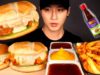 ASMR CHEESY CHICKEN SANDWICH & FRIES MUKBANG 먹방 (No Talking) COOKING & EATING SOUNDS