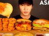 ASMR CHEESY SPICY CHICKEN NUGGETS, CHICKEN SANDWICH, TRIPLE CHEESEBURGER MUKBANG (No Talking)