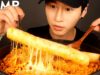 ASMR CHEESY SPICY GIANT RICE CAKE & FIRE NOODLES MUKBANG (No Talking) COOKING & EATING SOUNDS