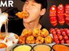 ASMR CHEESY SPICY RICE CAKES & CHICKEN WINGS & SAUSAGE MUKBANG (No Talking) EATING SOUNDS
