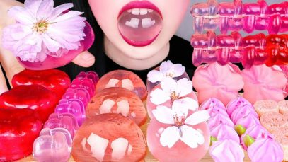 ASMR CHERRY BLOSSOM JELLY, PINK COOKIE, ALOE TANGHULU, FLOWER JELLY, RAINDROP CAKE EATING SOUNDS 먹방