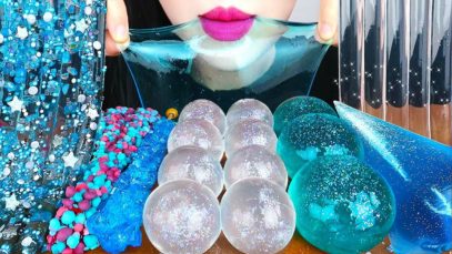 ASMR CLEAR&BLUE FOOD EDIBLE SLIME, JELLY NOODLE, SILVER JELLO, ROCK CANDY, ROPE JELLY EATING MUKBANG