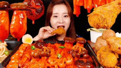 ASMR (cooking) 뿌링클치킨 Bburinkle Chicken, Mushroom Rice cake, Cheese ball, fish cake. MUKBANG