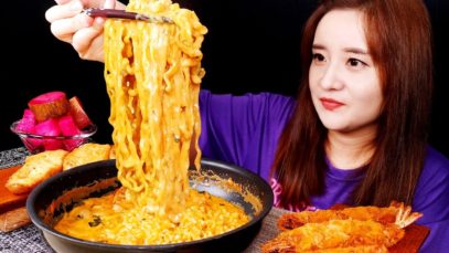 ASMR (COOKING) Cheese cream pasta, various pickles, garlic baguette, fried shrimp.진짬뽕 꾸덕꾸덕한 치즈크림 파스타