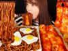 ASMR (COOKING & EATING) BLACK BEAN NOODLES, SPICY RADISH KIMCHI, SPICY FIRE OCTOPUS DUMPLING.MUKBANG