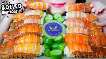ASMR COOKING EATING BOILED BABY LOBSTER X CUCUMBER X GREEN CHILI SAUCE EATING SOUND | LINH-ASMR