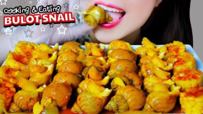 ASMR COOKING EATING BULOT ESCARGOT STIR FRIED WITH CHILI SAUCE AND CORN , EATING SOUND | LINH-ASMR