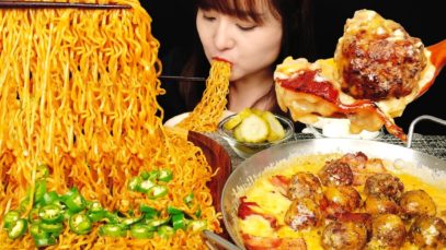 ASMR (COOKING & EATING) CHEESE MEATBALL AND INDOMIE MI GORENG. MUKBANG | Bokyoung ASMR