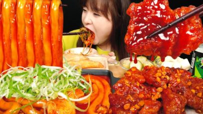 ASMR (COOKING & EATING) 불닭치킨과떡볶이 FIRE SAUCE CHICKEN, LONG RICE CAKE. MUKBANG BOKYOUNG ASMR