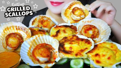 ASMR COOKING EATING GRILLED JAPANESE SCALLOPS X CHEESE SAUCE X SAMYANG SAUCE EATING SOUND |LINH-ASMR