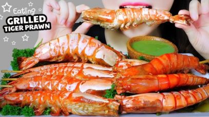 ASMR COOKING EATING GRILLED TIGER PRAWN X SOY SAUCE EATING SOUNDS | LINH-ASMR