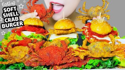 ASMR COOKING FRIED SOFT SHEEL CRAB X HOT CHEETOS X SOFT SHELL CRAB BURGER EATING SOUNDS | LINH-ASMR