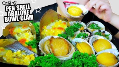 ASMR COOKING GRILLED CLAM PLATTER (ABALONE , PEN SHELL , BOWL CLAM ) EATING SOUND | LINH-ASMR
