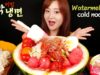 ASMR (COOKING) 수박냉면 WATERMELON COLD NOODLES, DUMPLINGS, ICE CREAM.   MUKBANG