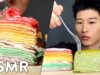 *ASMR* CREPE CAKE (RAINBOW + GREEN TEA)  No Talking | Sticky Eating Sounds | Zach Choi ASMR