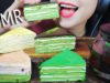 ASMR CREPES CAKE WITH MATCHA SAKURA CUSTARD FLAVOURS SOFT CHEWY EATING SOUNDS | LINH-ASMR mukbang 먹방