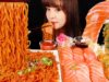 ASMR (DINNER)SPICY FIRE NOODLES, SALMON SUSHI, FRIED SHRIMP. MUKBANG