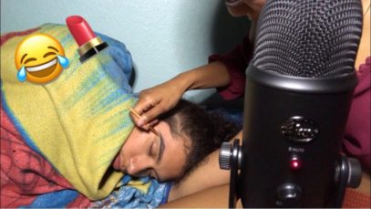 ASMR | Doing My Boyfriends Makeup While He’s Sleeping | PRANK | ( HE WAS SO CONFUSED ?)