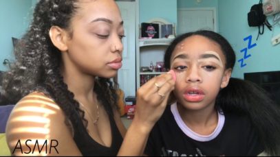 ASMR | Doing My Little Sisters Makeup | I MADE HER FALL ASLEEP !!  ?