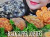 ASMR EAITNG  BLACK SLIPPER LOBSTERS and MANDARIN ORANGE EATING SOUNDS LINH ASMR mukbang 먹방