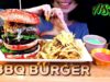 ASMR Eating BBQ Burger challenge |Eating sounds| MUKBANG/ تحدي اكل البركر العملاق