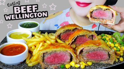 ASMR EATING BEEF WELLINGTON X FRENCH FRIES X CORN PEAS SALAD  EATING SOUNDS | LINH-ASMR