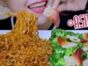 ASMR eating Carbo fire noodles and stir fried red oysters with brocolli , EATING SOUNDS | LINH-ASMR